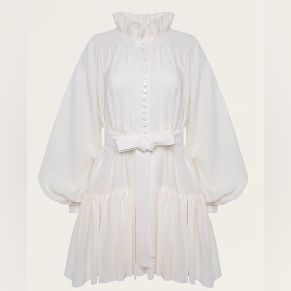 Chic Ruffled White Long Sleeve Dress